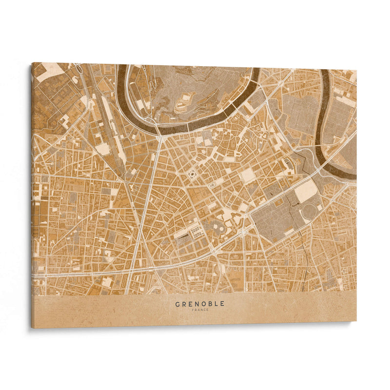 Mapa vintage en sepia del centro de Grenoble, Francia - Rosana Laiz Blursbyai | Cuadro decorativo de Canvas Lab