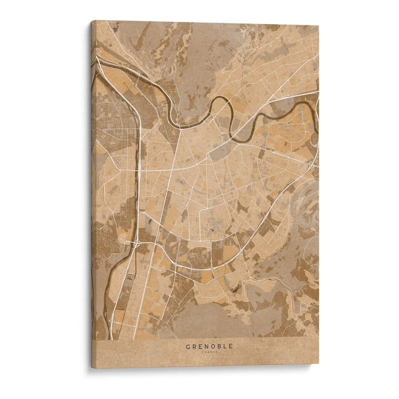 Mapa vintage sepia de Grenoble Francia - Rosana Laiz Blursbyai | Cuadro decorativo de Canvas Lab