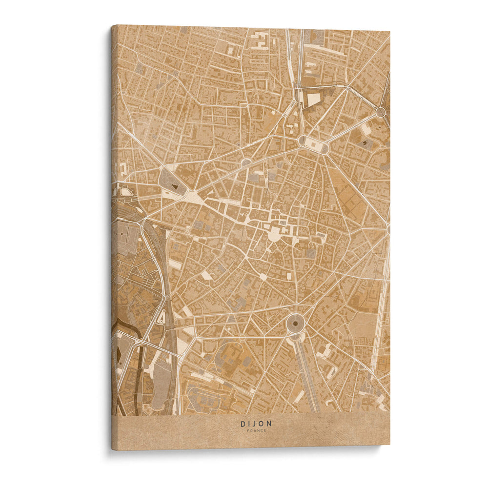 Mapa vintage en sepia del centro de Dijon, Francia - Rosana Laiz Blursbyai | Cuadro decorativo de Canvas Lab