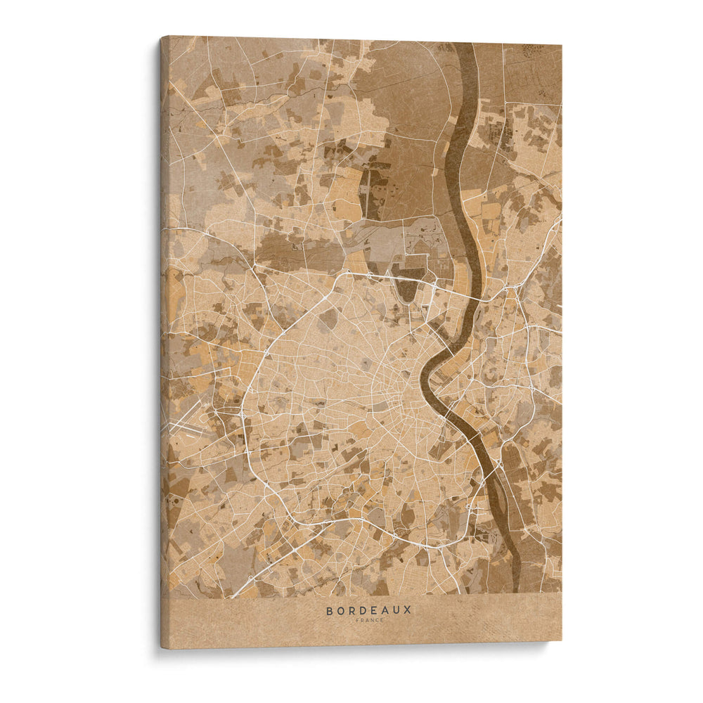 Mapa vintage sepia de Bordeaux Francia - Rosana Laiz Blursbyai | Cuadro decorativo de Canvas Lab
