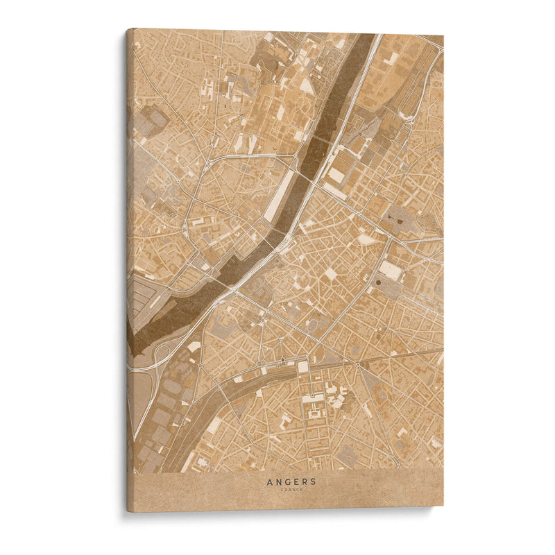Mapa vintage en sepia del centro de Angers, Francia - Rosana Laiz Blursbyai | Cuadro decorativo de Canvas Lab
