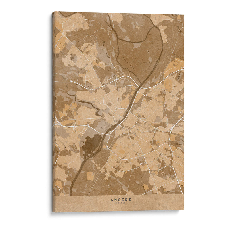 Mapa vintage sepia de Angers Francia - Rosana Laiz Blursbyai | Cuadro decorativo de Canvas Lab