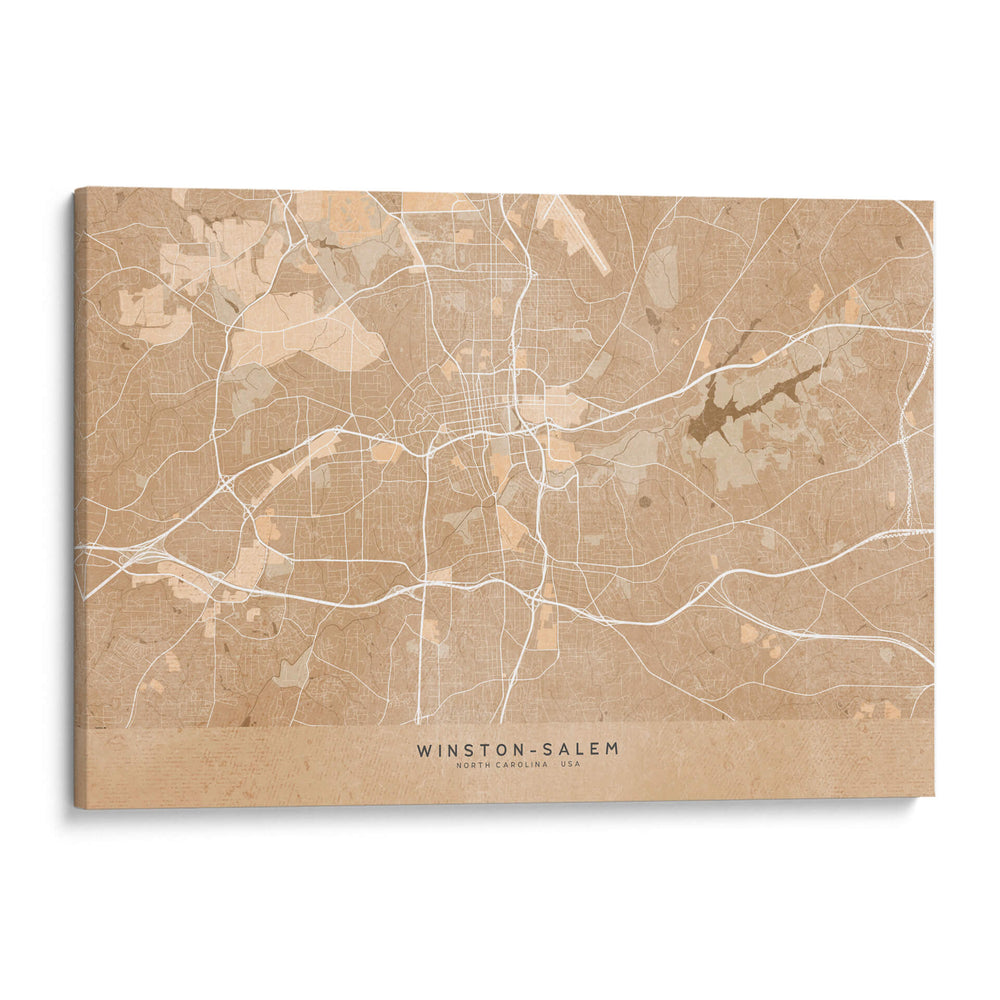 Mapa de Winston Salem (NC, EUA) en estilo vintage sepia - Rosana Laiz Blursbyai | Cuadro decorativo de Canvas Lab