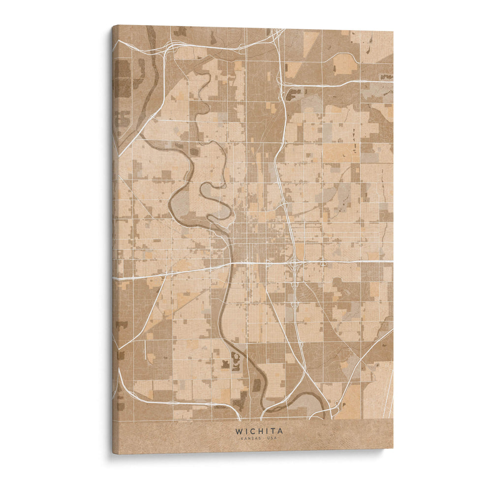 Mapa de Wichita (Kansas, EUA) en estilo vintage sepia - Rosana Laiz Blursbyai | Cuadro decorativo de Canvas Lab