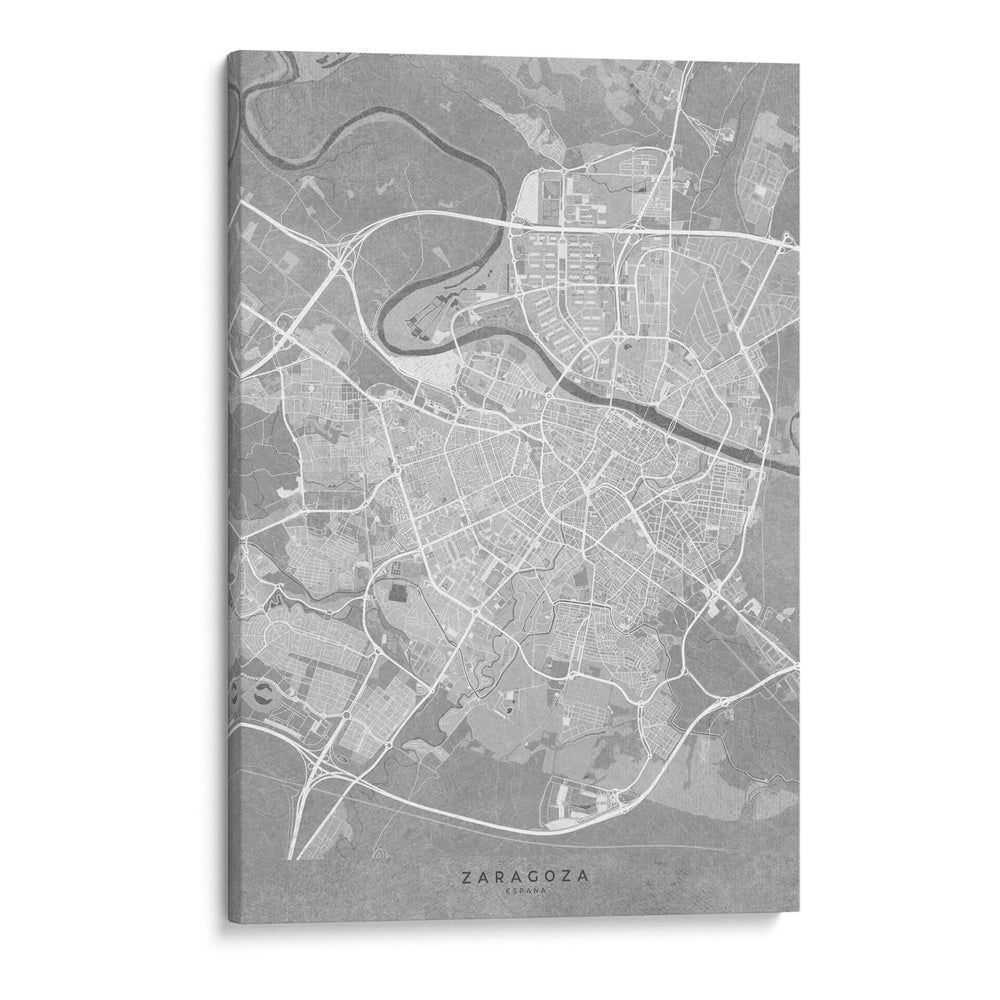 Mapa de Zaragoza (España) en estilo vintage gris - Rosana Laiz Blursbyai | Cuadro decorativo de Canvas Lab