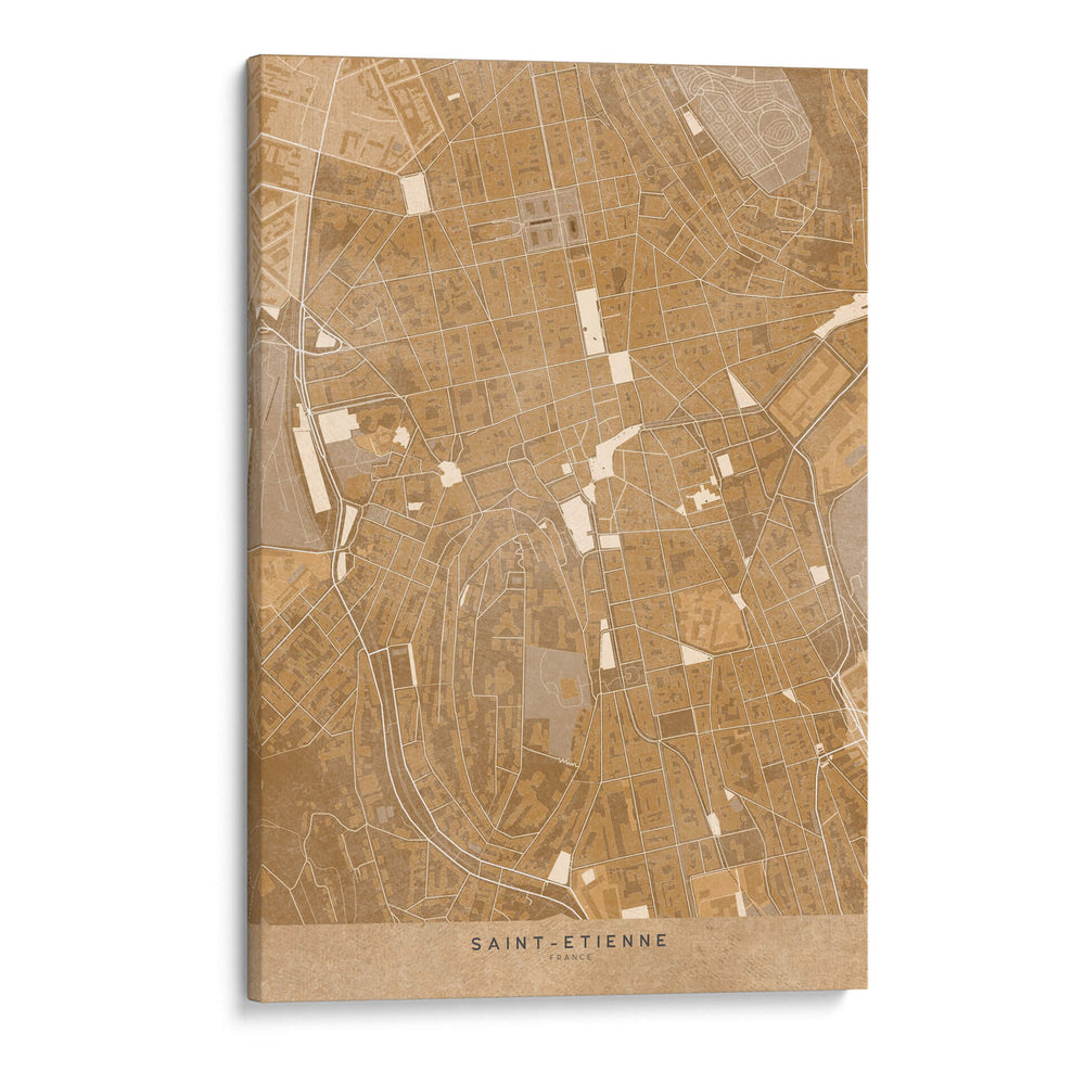 Mapa vintage en sepia del centro de Saint Etienne, Francia - Rosana Laiz Blursbyai | Cuadro decorativo de Canvas Lab