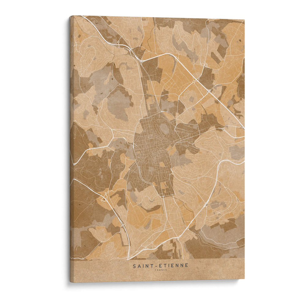 Mapa vintage sepia de Saint Etienne Francia - Rosana Laiz Blursbyai | Cuadro decorativo de Canvas Lab