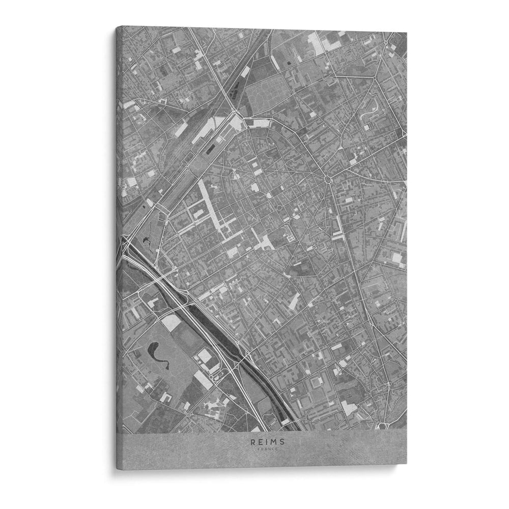 Mapa vintage gris del centro de Reims, Francia - Rosana Laiz Blursbyai | Cuadro decorativo de Canvas Lab