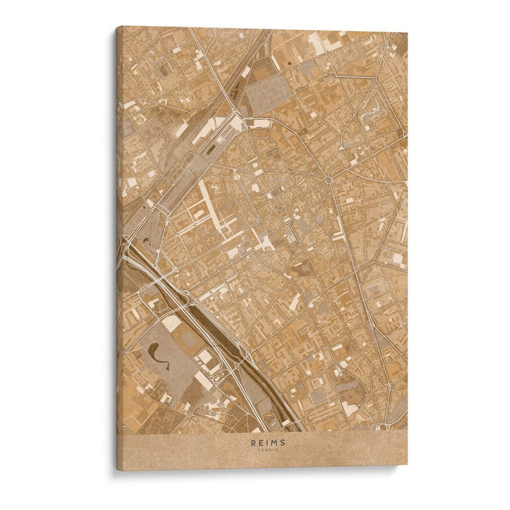 Mapa vintage sepia del centro de Reims, Alemania - Rosana Laiz Blursbyai | Cuadro decorativo de Canvas Lab