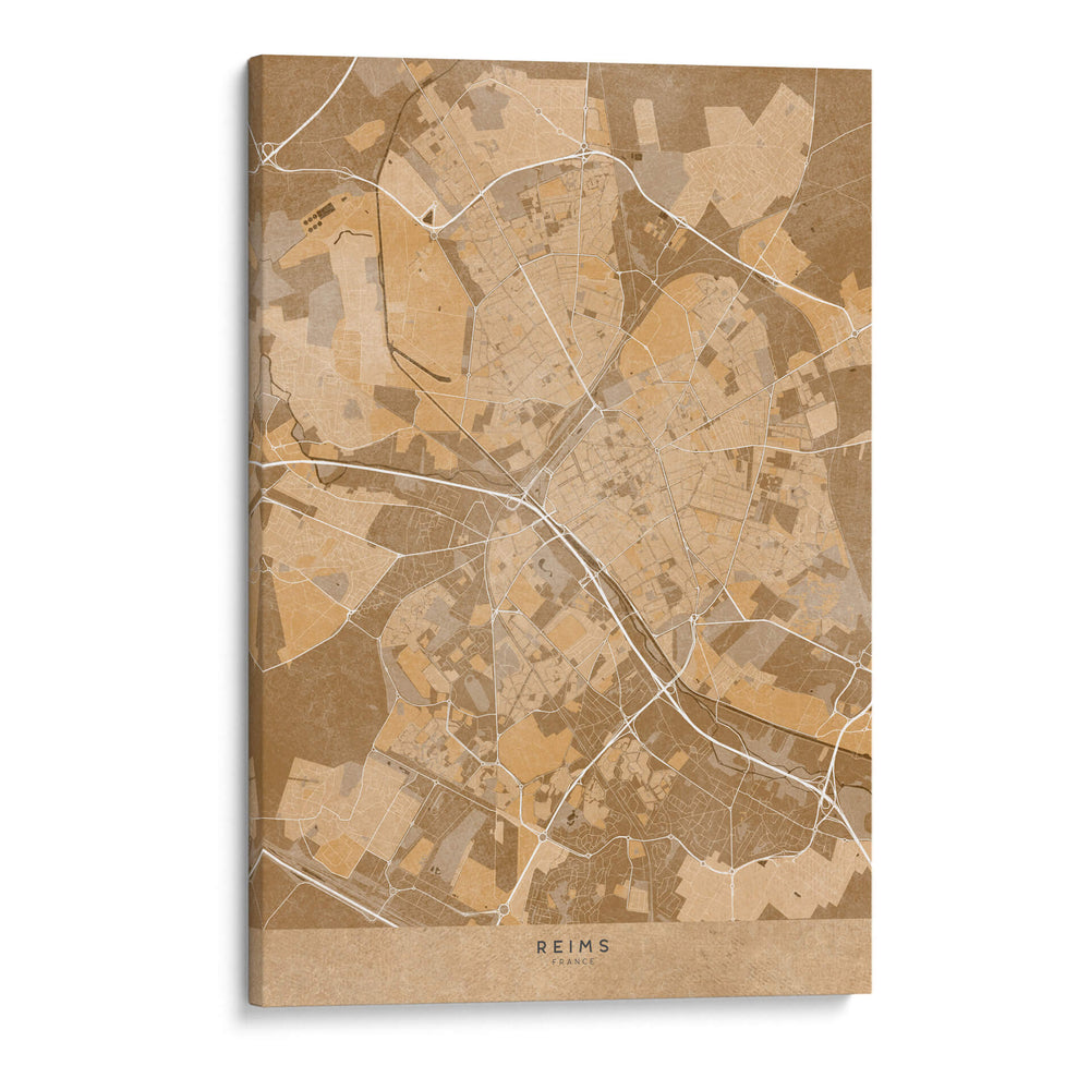 Mapa vintage sepia de Reims Francia - Rosana Laiz Blursbyai | Cuadro decorativo de Canvas Lab