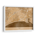 Mapa vintage en sepia del centro de Nice, Francia - Rosana Laiz Blursbyai | Cuadro decorativo de Canvas Lab