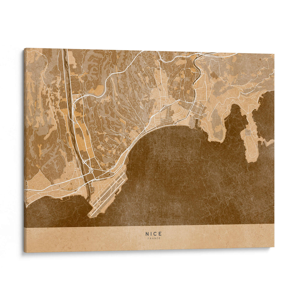 Mapa vintage sepia de Nice Francia - Rosana Laiz Blursbyai | Cuadro decorativo de Canvas Lab