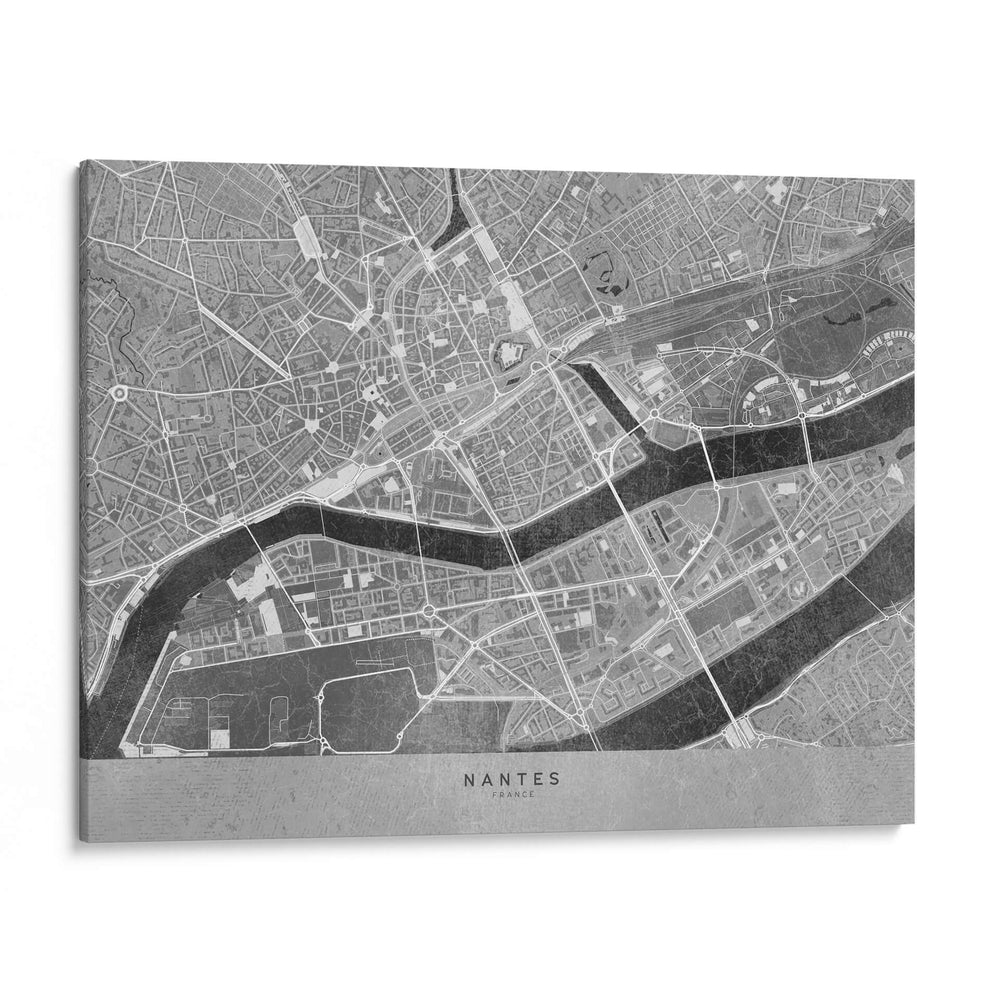 Mapa vintage gris del centro de Nantes, Francia - Rosana Laiz Blursbyai | Cuadro decorativo de Canvas Lab