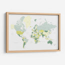 Mapa mundial verde con ciudades Kapueo - Rosana Laiz Blursbyai | Cuadro decorativo de Canvas Lab