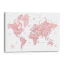 Mapa mundial de acuarela rosa con ciudades Alheli - Rosana Laiz Blursbyai | Cuadro decorativo de Canvas Lab