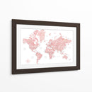 Mapa mundial de acuarela rosa con ciudades Alheli - Rosana Laiz Blursbyai | Cuadro decorativo de Canvas Lab