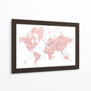 Mapa mundial de acuarela rosa con ciudades Alheli - Rosana Laiz Blursbyai | Cuadro decorativo de Canvas Lab