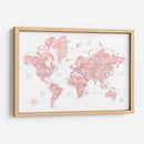 Mapa mundial de acuarela rosa con ciudades Alheli - Rosana Laiz Blursbyai | Cuadro decorativo de Canvas Lab