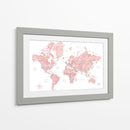 Mapa mundial de acuarela rosa con ciudades Alheli - Rosana Laiz Blursbyai | Cuadro decorativo de Canvas Lab
