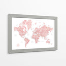 Mapa mundial de acuarela rosa con ciudades Alheli - Rosana Laiz Blursbyai | Cuadro decorativo de Canvas Lab