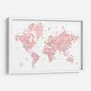 Mapa mundial de acuarela rosa con ciudades Alheli - Rosana Laiz Blursbyai | Cuadro decorativo de Canvas Lab