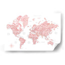 Mapa mundial de acuarela rosa con ciudades Alheli - Rosana Laiz Blursbyai | Cuadro decorativo de Canvas Lab