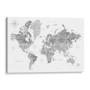 Mapa mundial de acuarela en escala de grises con ciudades Rylan - Rosana Laiz Blursbyai | Cuadro decorativo de Canvas Lab