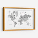 Mapa mundial de acuarela en escala de grises con ciudades Rylan - Rosana Laiz Blursbyai | Cuadro decorativo de Canvas Lab