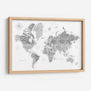 Mapa mundial de acuarela en escala de grises con ciudades Rylan - Rosana Laiz Blursbyai | Cuadro decorativo de Canvas Lab