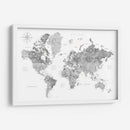 Mapa mundial de acuarela en escala de grises con ciudades Rylan - Rosana Laiz Blursbyai | Cuadro decorativo de Canvas Lab