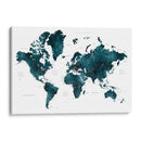 Mapa mundial verde azulado oscuro con ciudades Makani - Rosana Laiz Blursbyai | Cuadro decorativo de Canvas Lab
