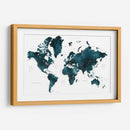 Mapa mundial verde azulado oscuro con ciudades Makani - Rosana Laiz Blursbyai | Cuadro decorativo de Canvas Lab