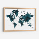 Mapa mundial verde azulado oscuro con ciudades Makani - Rosana Laiz Blursbyai | Cuadro decorativo de Canvas Lab