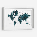 Mapa mundial verde azulado oscuro con ciudades Makani - Rosana Laiz Blursbyai | Cuadro decorativo de Canvas Lab