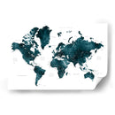 Mapa mundial verde azulado oscuro con ciudades Makani - Rosana Laiz Blursbyai | Cuadro decorativo de Canvas Lab