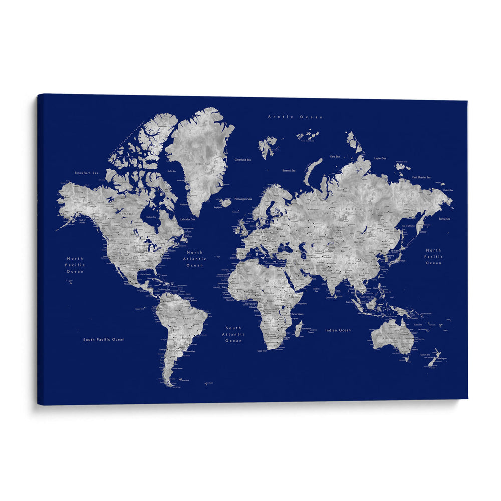 Mapa mundial en acuarela con ciudades Kawena - Rosana Laiz Blursbyai | Cuadro decorativo de Canvas Lab