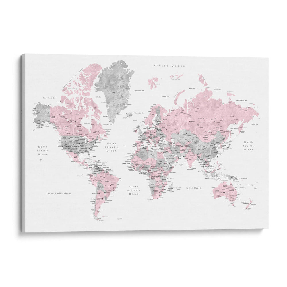 Mapa mundial en acuarela con ciudades Xenia - Rosana Laiz Blursbyai | Cuadro decorativo de Canvas Lab