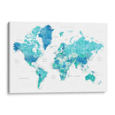 Mapa mundial en acuarela con ciudades Uzziel - Rosana Laiz Blursbyai | Cuadro decorativo de Canvas Lab