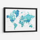 Mapa mundial en acuarela con ciudades Uzziel - Rosana Laiz Blursbyai | Cuadro decorativo de Canvas Lab