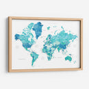 Mapa mundial en acuarela con ciudades Uzziel - Rosana Laiz Blursbyai | Cuadro decorativo de Canvas Lab