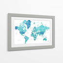 Mapa mundial en acuarela con ciudades Uzziel - Rosana Laiz Blursbyai | Cuadro decorativo de Canvas Lab
