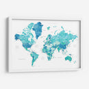 Mapa mundial en acuarela con ciudades Uzziel - Rosana Laiz Blursbyai | Cuadro decorativo de Canvas Lab