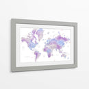 Mapa mundial en acuarela con ciudades Gina - Rosana Laiz Blursbyai | Cuadro decorativo de Canvas Lab