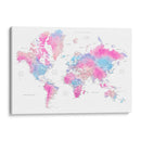 Mapa mundial en acuarela con ciudades Keahi - Rosana Laiz Blursbyai | Cuadro decorativo de Canvas Lab