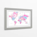 Mapa mundial en acuarela con ciudades Keahi - Rosana Laiz Blursbyai | Cuadro decorativo de Canvas Lab