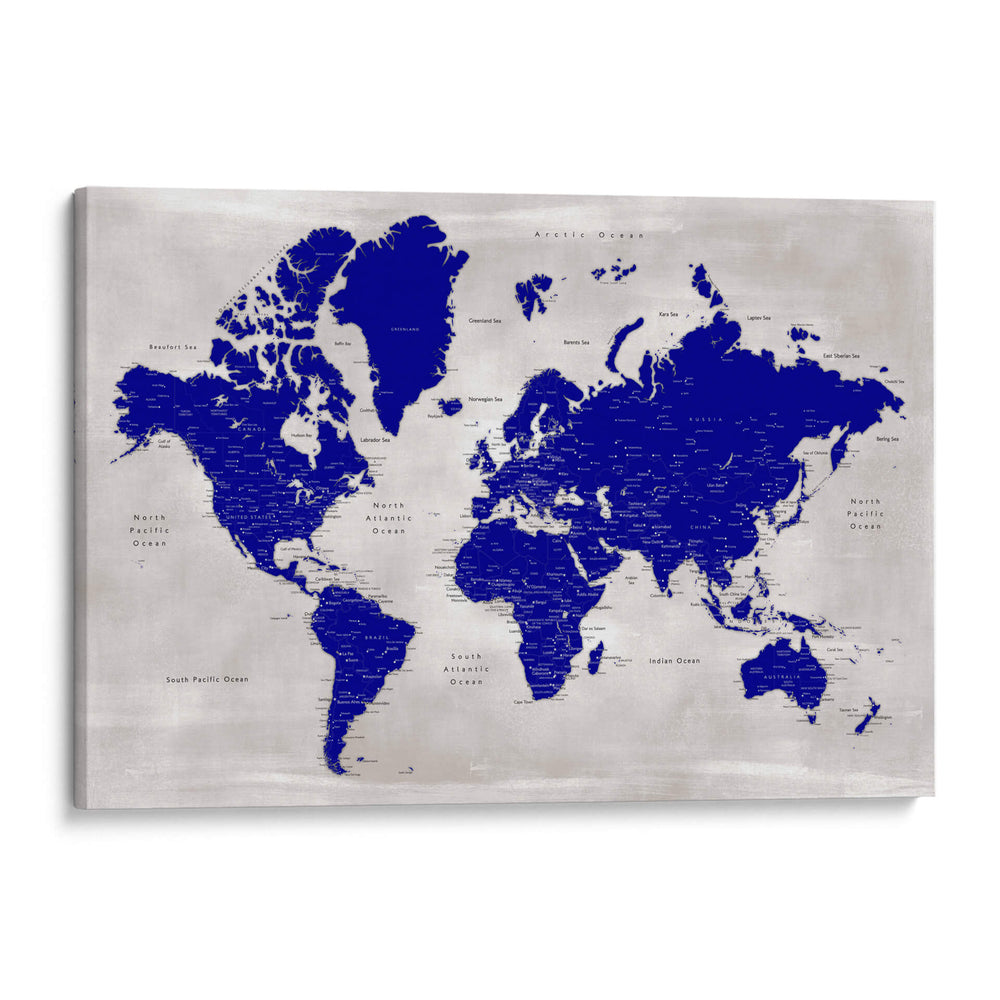 Mapa del mundo angustiado con ciudades Delaney - Rosana Laiz Blursbyai | Cuadro decorativo de Canvas Lab