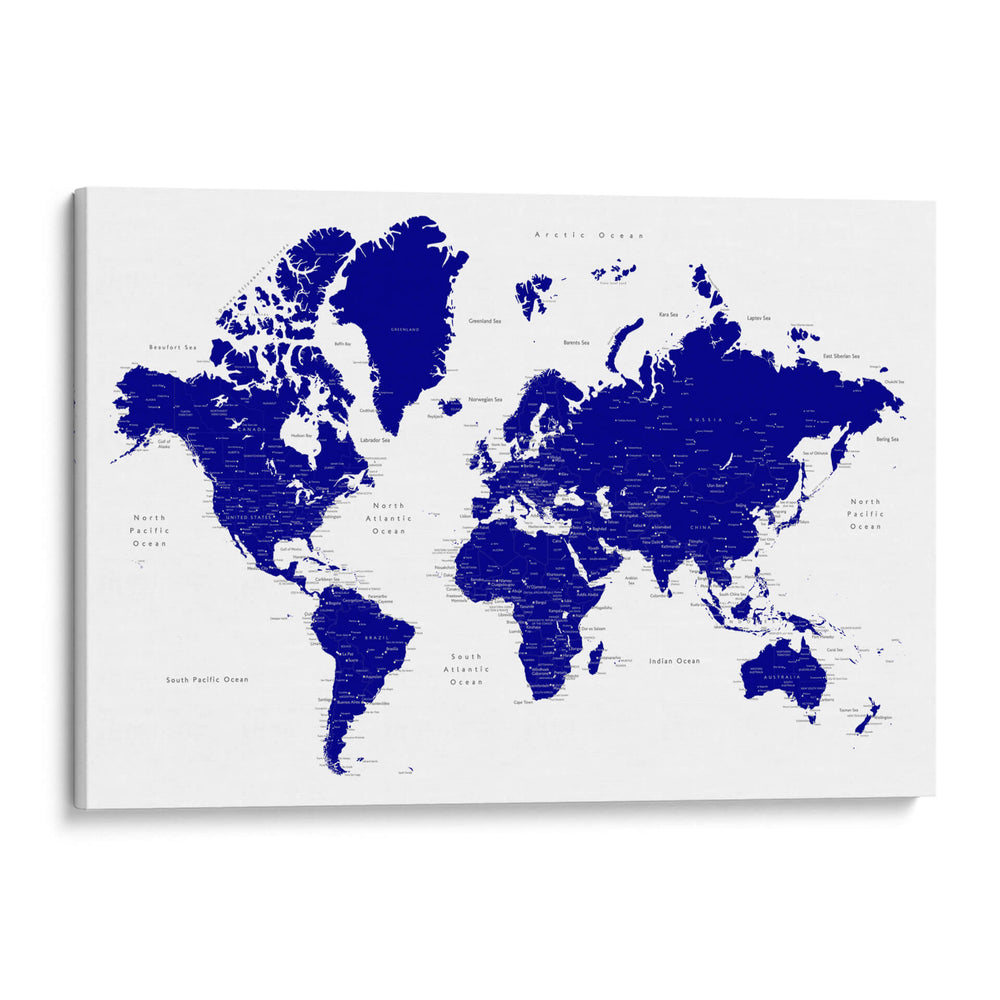 Mapa mundial azul marino con ciudades Nevin - Rosana Laiz Blursbyai | Cuadro decorativo de Canvas Lab