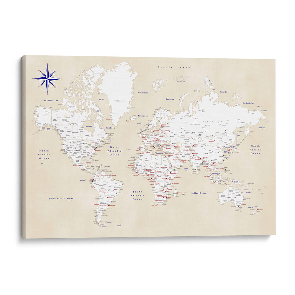 Mapa del mundo rústico con ciudades Deuce - Rosana Laiz Blursbyai | Cuadro decorativo de Canvas Lab