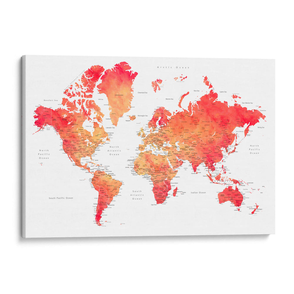 Mapa mundial en acuarela con ciudades Keats - Rosana Laiz Blursbyai | Cuadro decorativo de Canvas Lab