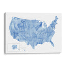 Mapa acuarela azul de EUA con estados y capitales de estado - Rosana Laiz Blursbyai | Cuadro decorativo de Canvas Lab